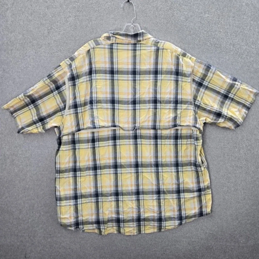 RedHead Men Button‎ Up Shirt 3XL Yellow Plaid Cargo Pockets Hiking Mesh Cotton
